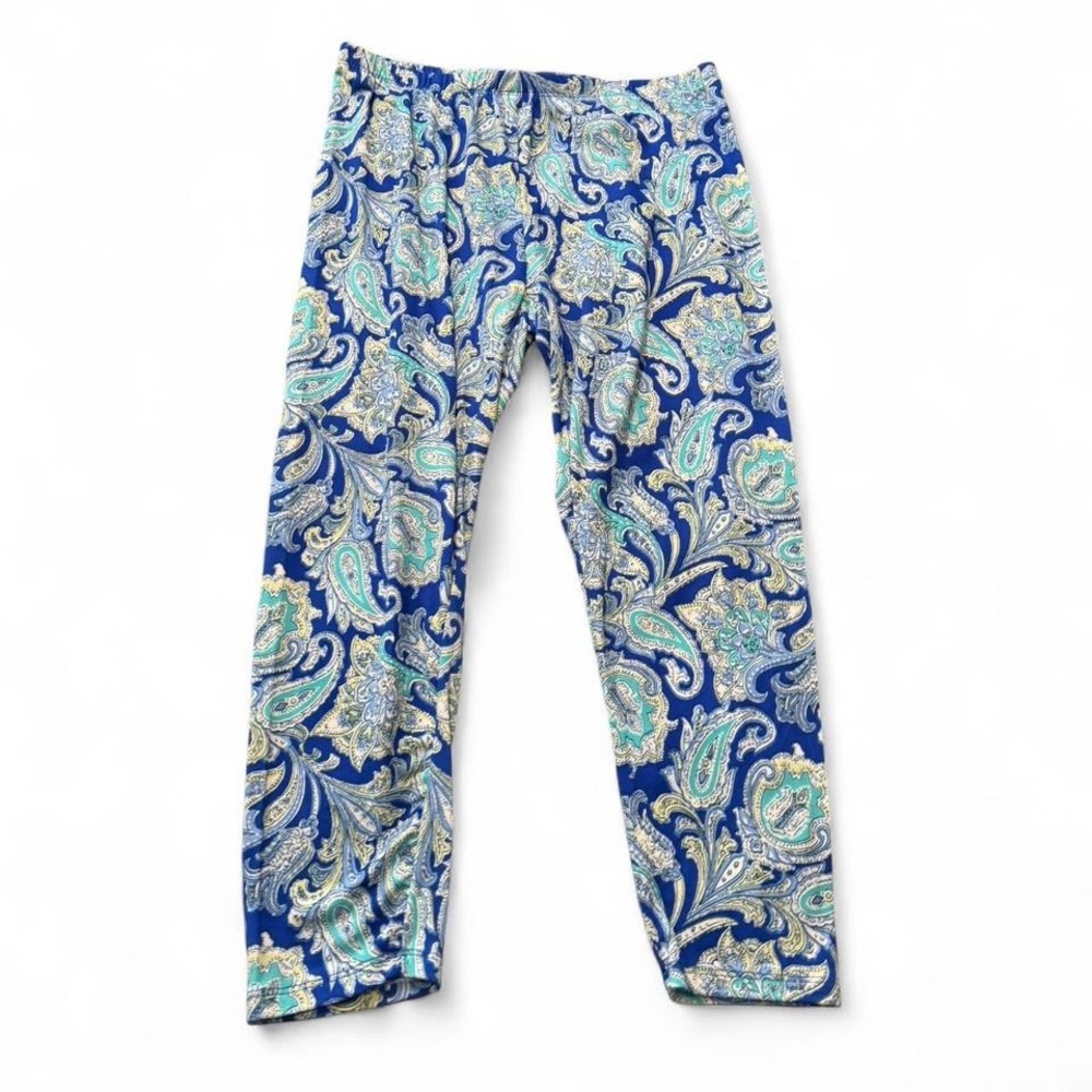 French Laundry Blue & Green Paisley Printed Capri Leggings - Picture 1 of 9